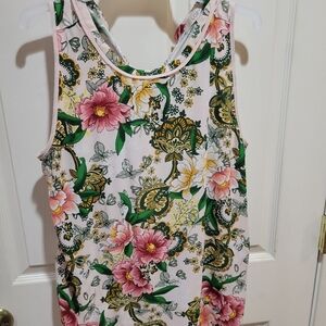 Loft Floral Sleeveless Top - Pink and Green